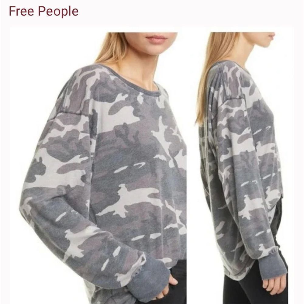 Free People charcoal combo camo Arielle top. Small. NWT